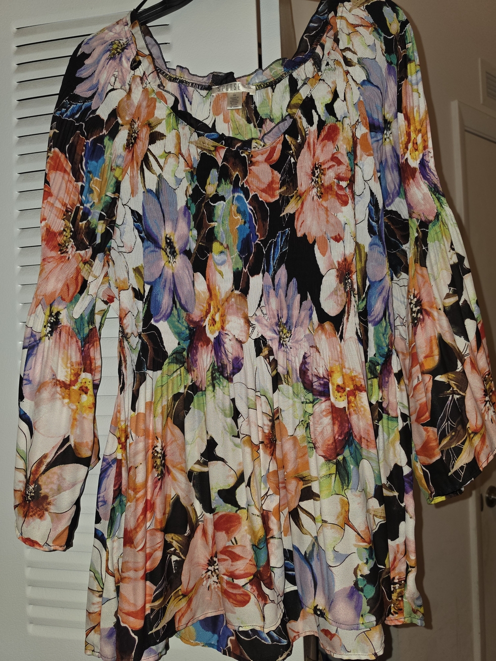 Spense Black Floral Tunic with Multicolor Blooms